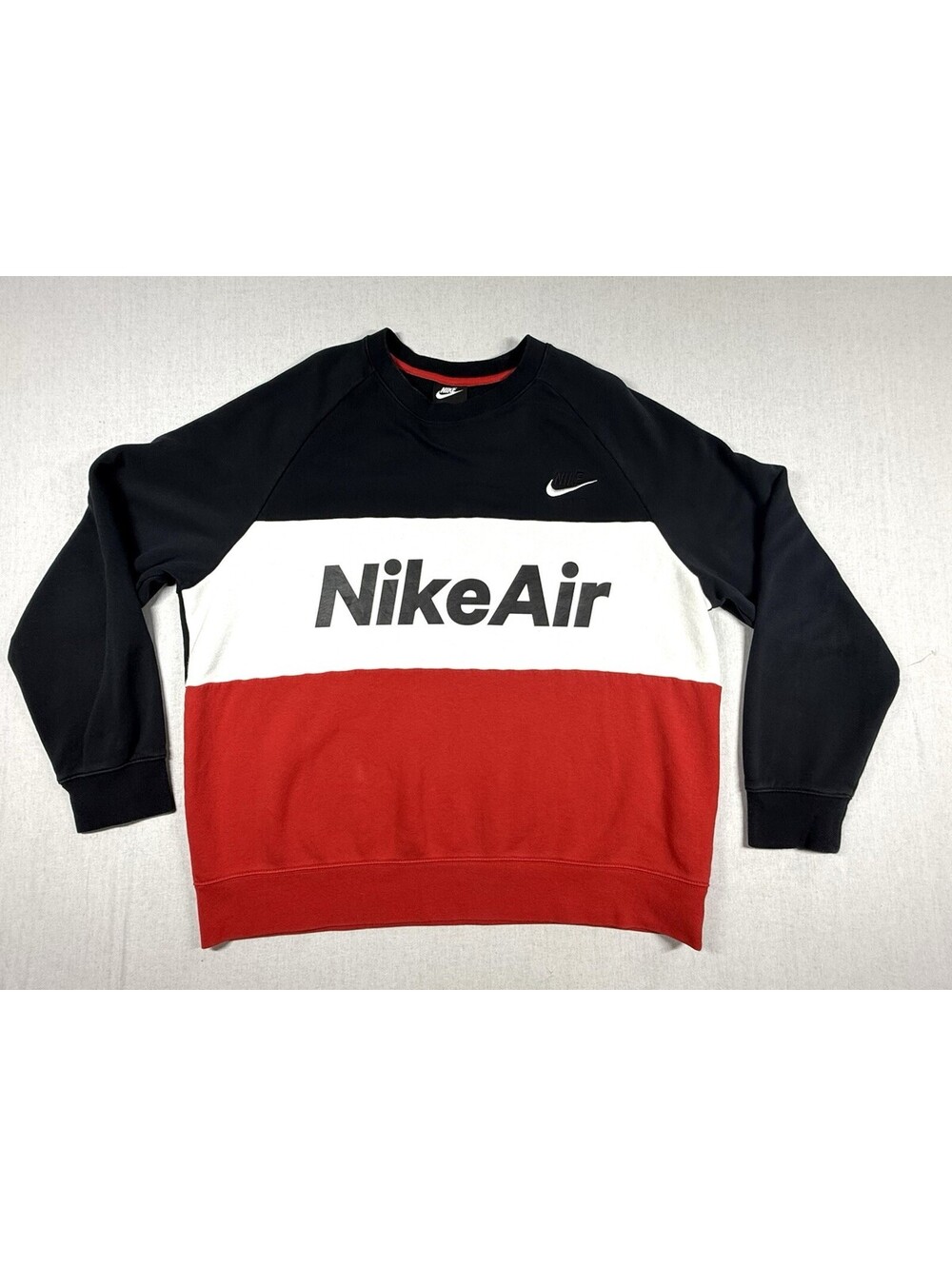Nike Air Crewneck Pullover Sweater Sz L Black White Red Colorblock Cotton Y2K